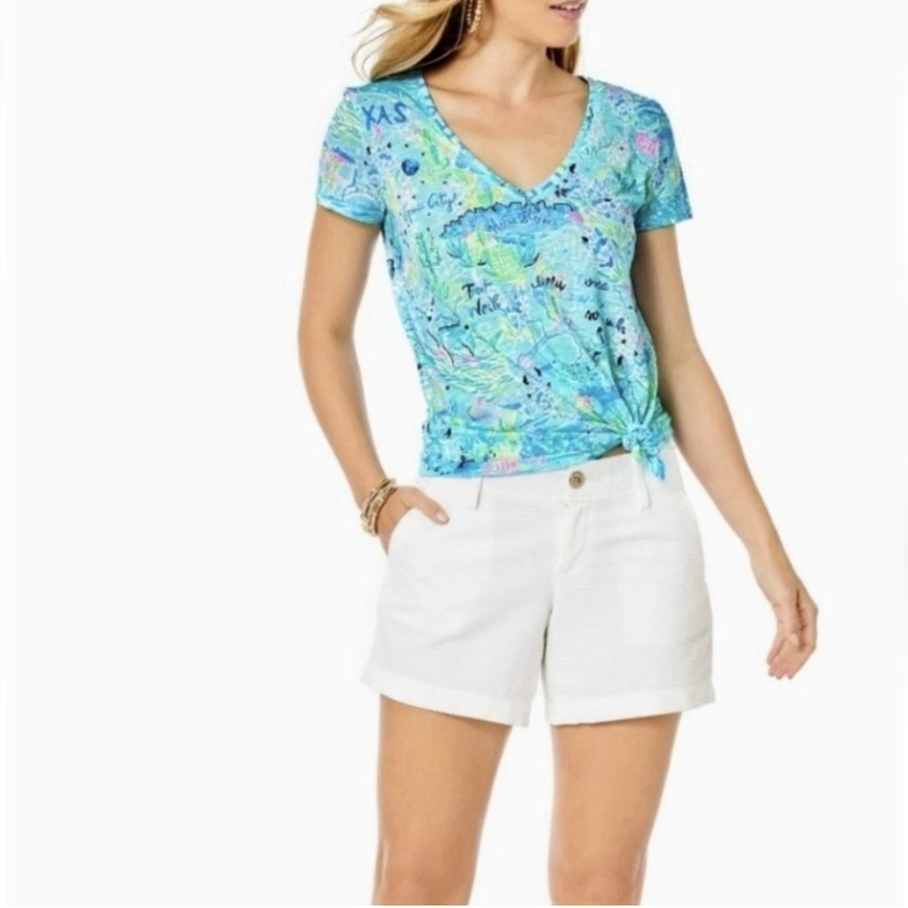 Lilly Pulitzer Shirt Womens Small Blue Etta V-Neck Lilly Loves Texas Graphic
